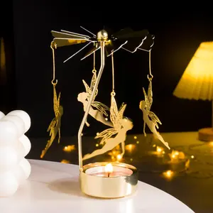 Spinning Candle Holder,   Lights Candle Holder Fairy Carousel Candle Spinner, Rotating Metal Candle Holders for Table Centerpiece Angel Candle Holder for Christmas Festival  Decor