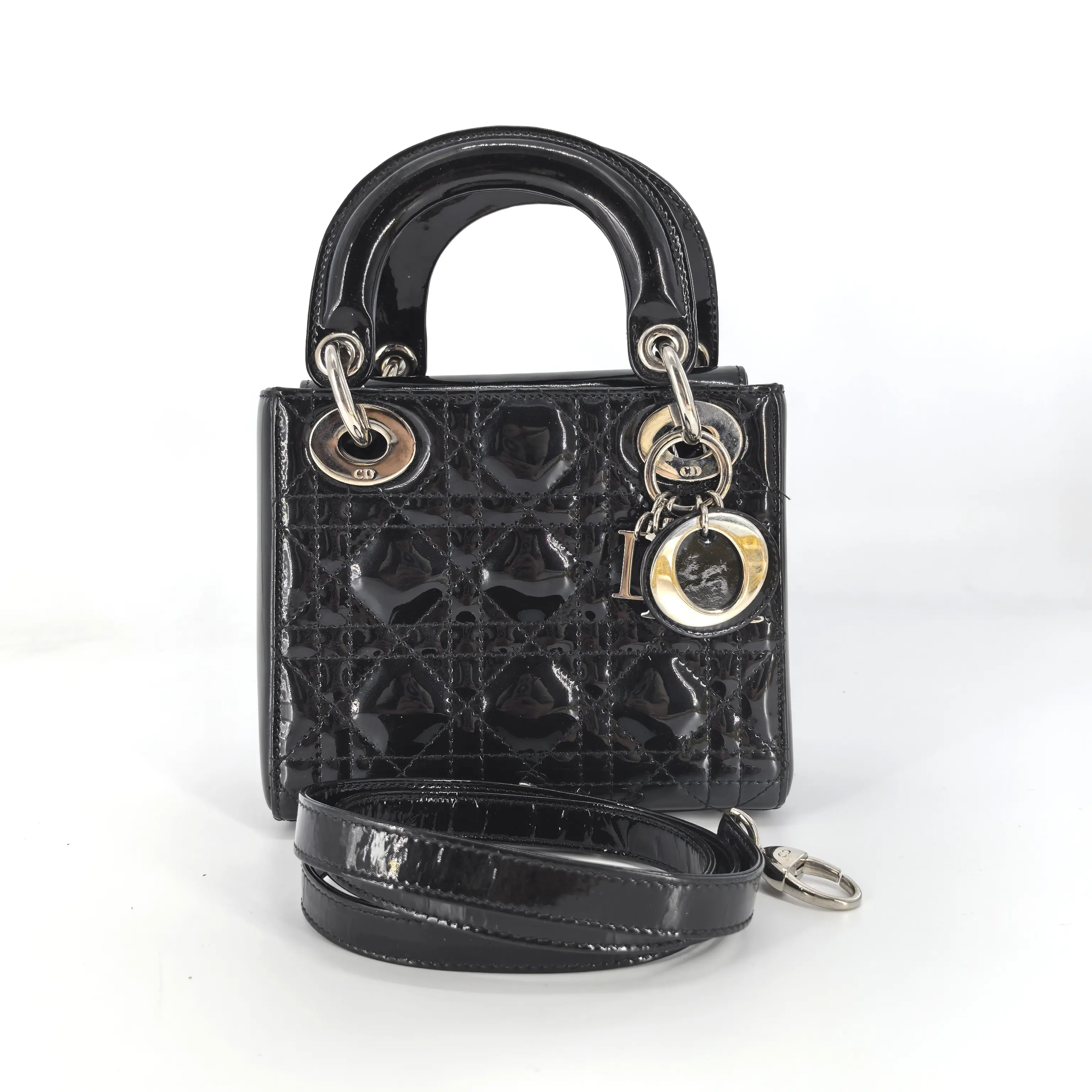 Pre-owned Dior Leather Crossbody bags Black Cannage Quilted Patent Mini Lady Bag BF00252 NO1