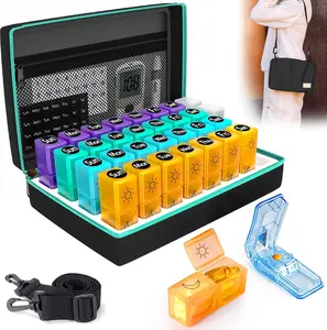 Monthly Pill Organizer 2 Times a Day, 30 Day Pill Box AM PM with Pill Cutter & Travel Pill Bag, Portable Soft One Month Pill Box Cases with Weekly Stickers, Convenient Medication & Vitamins Tracking