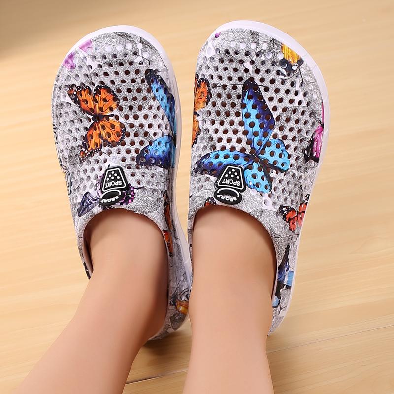 Women's Butterfly & Vintage Floral Print Mesh Clogs, Multi-Color Breathable Waterproof Non-Slip Slip On Mules, Lightweight Summer Sandals for Beach, Garden & Casual Wear