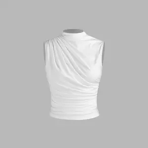 Cider [6 colors, size 0-10] Asymmetrical High Neck Ruched Crop Top