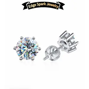 Edge Spark Jewelry Elegant Shining Real S925 SterlingSilver 0.5ct-2.0ct Synthetic MoissaniteThreaded Classic Six-Prong Stud Earrings forWomen Dating Party Eternal PromiseWedding Engagement Earrings Ladies FineJewelry Anniversary Gift Special Chioc