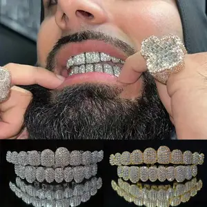Hip Hop Cubic Zirconia Teeth Grills 2pcs Set - 20pcs Top & Bottom Grills for Rappe and Cosplaye with Glittering Finish Oral