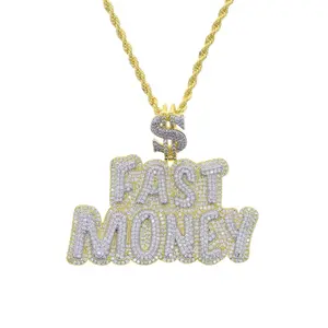 Men’s Full Diamond Accent Hiphop Alphabet Charm Necklace, Initial M Pendant with Cybernetic Mechanical Hand, Spinning Rose Engraving, Sparkling Heart Gemstone, FASTMONEY Hiphop Look, Luxury Birthday Gift, Men's Jewelry Chains