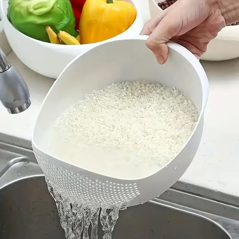 Multi-Functional Kitchen Dish Basket, Food Safe Plastic Rice Strainer with drainage Hole, Basin for Washing Rice & Vegetables at Home or outdoor Camping, Kitchen Accessories
