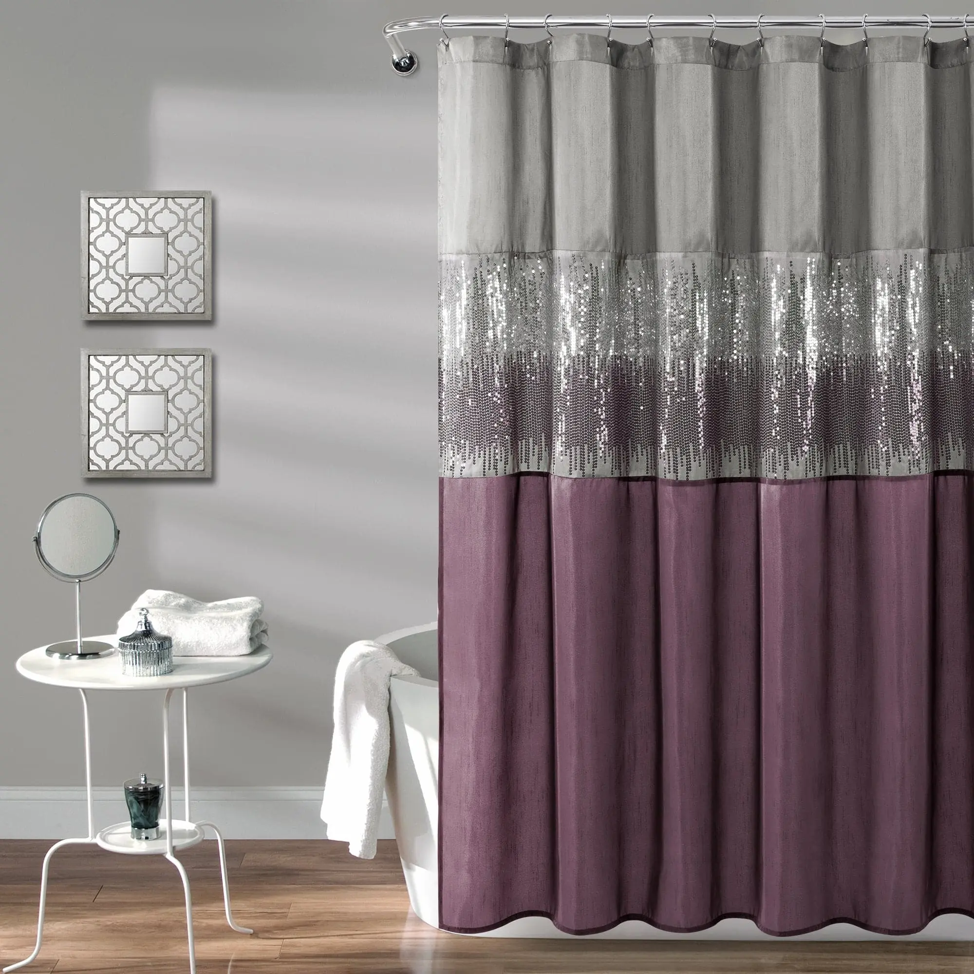 Lush Decor Night Sky Shower Curtain - Metallic Silver Accents with Dark Stripe, Modern Design for Teenage Use