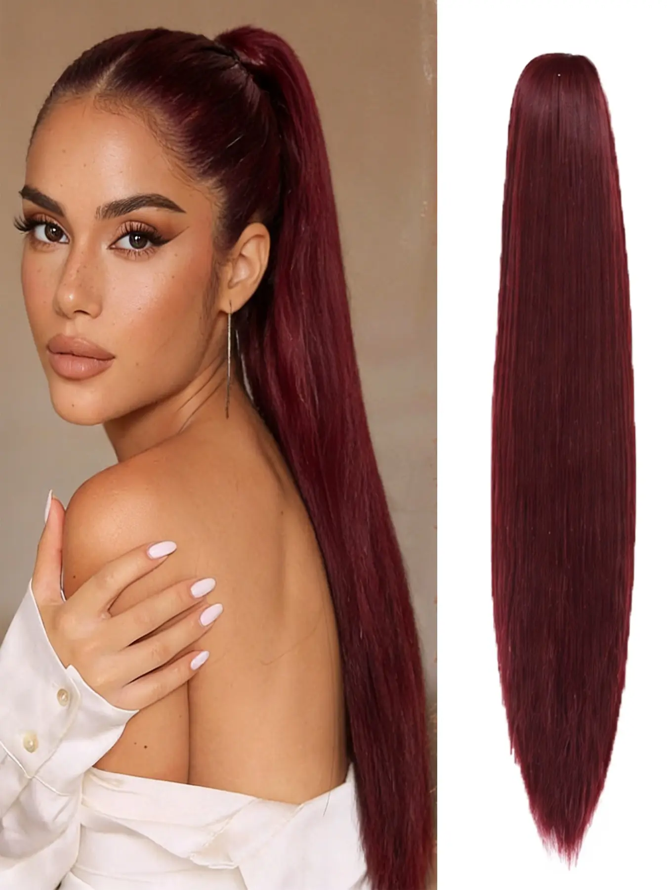 Ponytail Extension Long Straight Drawstring Pony Tail Hair Pieces Synthetic Ponytails Natural Soft Clip in Hair Extension Synthetic Extensions ponytail for Women Ponytail Hairpieces