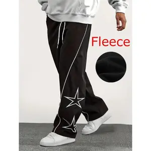 Men’s wide-leg pants with a star pattern, casual fabric, belt and pockets, all-season comfortable design, long trousers