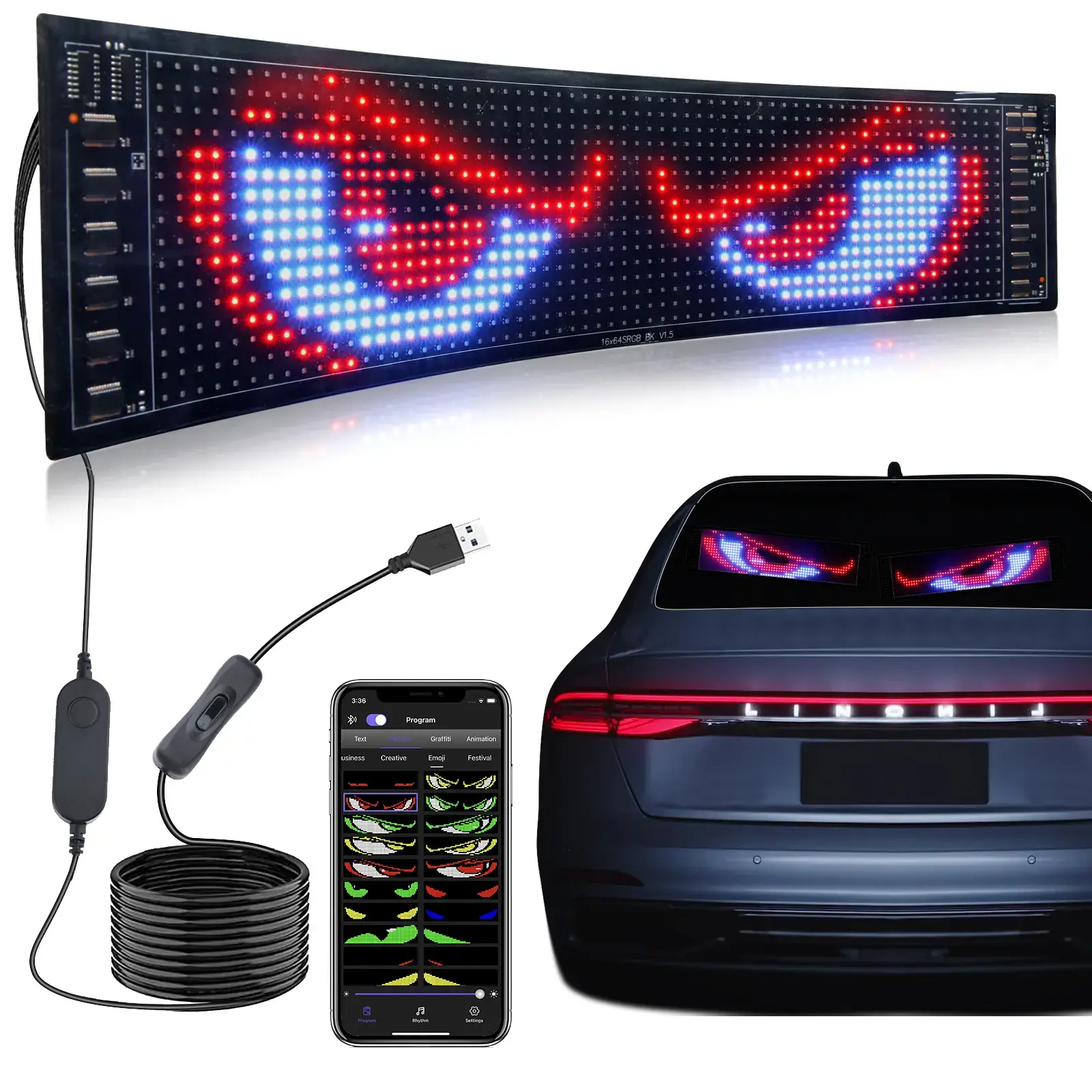 Car Sticker Reminder for Car Programmable Scrolling LED Message Board Digital Sign Advertising Business Display Screen for Store Marquee Electronic Billboards,eyes light for car,rear window display,wireless remlote control Windshield Vehicle