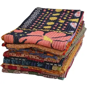 Wholesale Mix Lot Indian Tribal Kantha Quilts Vintage Cotton Bed Cover Throw with Assorted Patches, Pack of 4