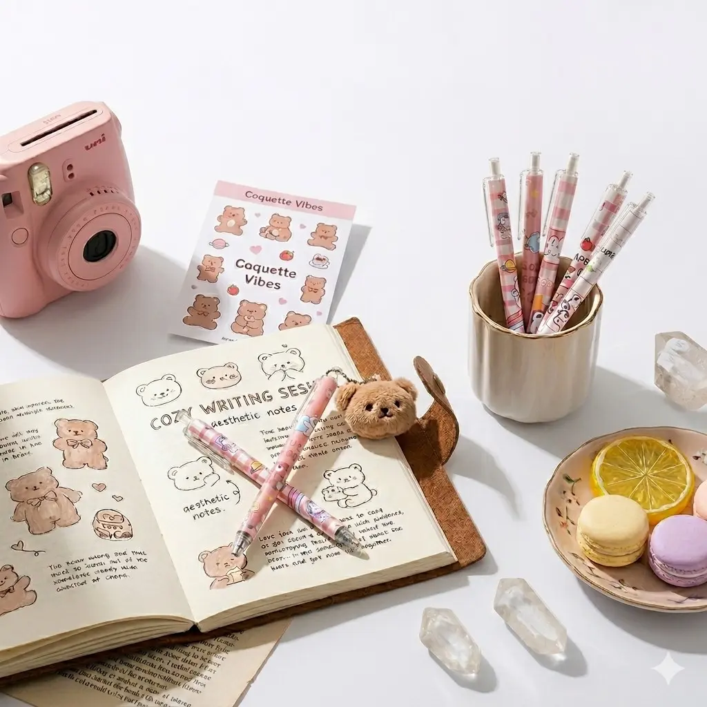 10-Pack Cute Bear Clicker Neutral Pens, Pen Set, Ink, Smooth Writing, Elegant Pen, Elegant Student Pen, Aesthetic Pens, Ideal for School Supplies and Stationery
