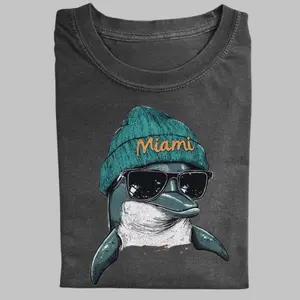 Miami Football Mascot Vintage Graphic Tees, Dophins Tshirt, Funny T-Shirt, Unisex Rugby Gift Shirts Top Menswear Womenswear Streetwear