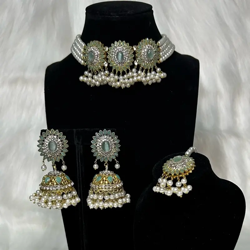 Pretty Choker Necklace With Jhumkas and Mang Tikka