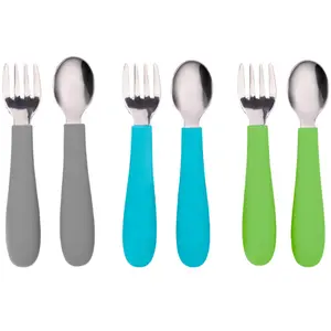 WeeSprout Toddler Utensils, 3 Forks & 3 Spoons, 18/8 Stainless Steel & Food Grade Silicone