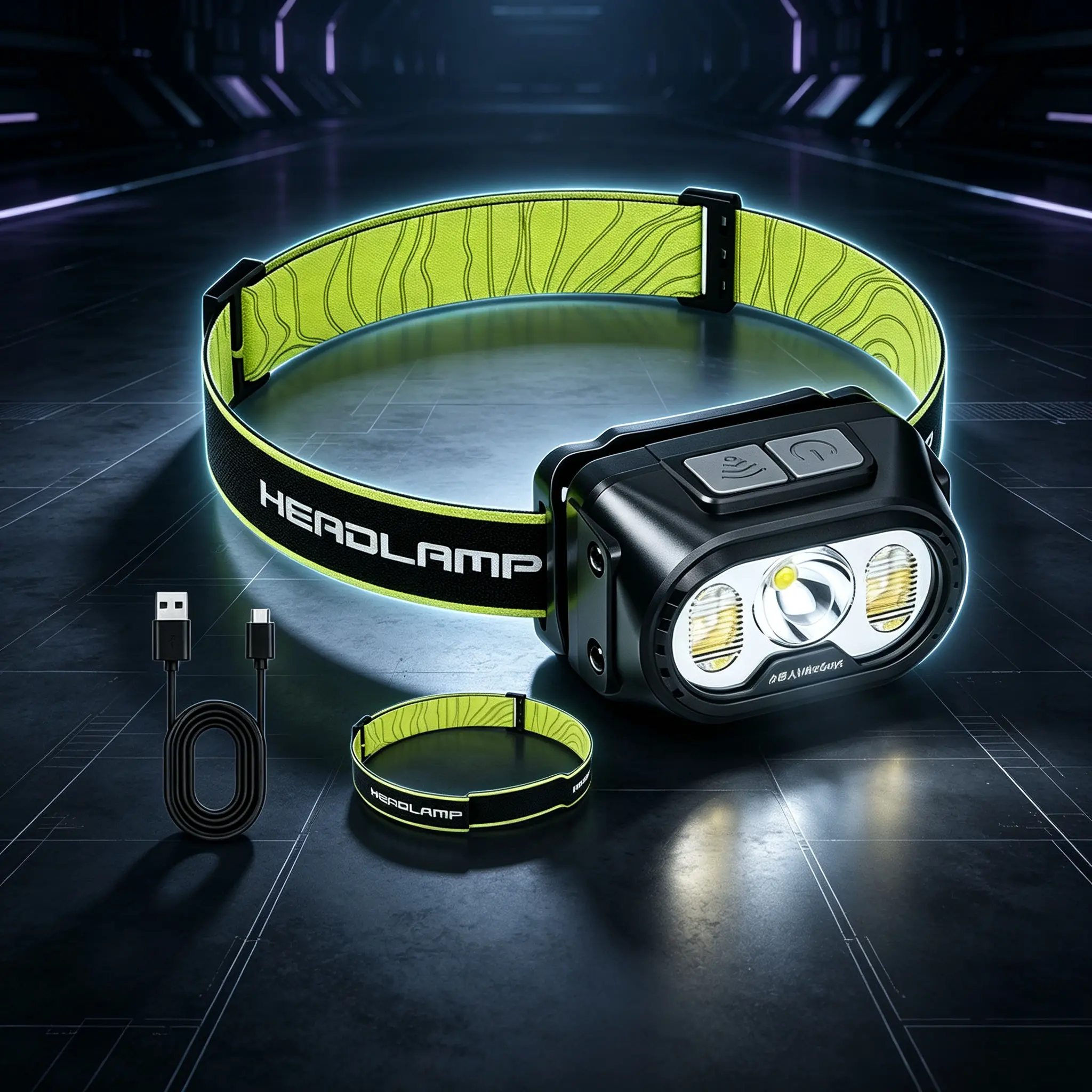 Smart Motion Sensor LED Headlamp, Type-C Rechargeable IPX4 Waterproof Adjustable Head Light for Camping Hiking Fishing Outdoor headlight