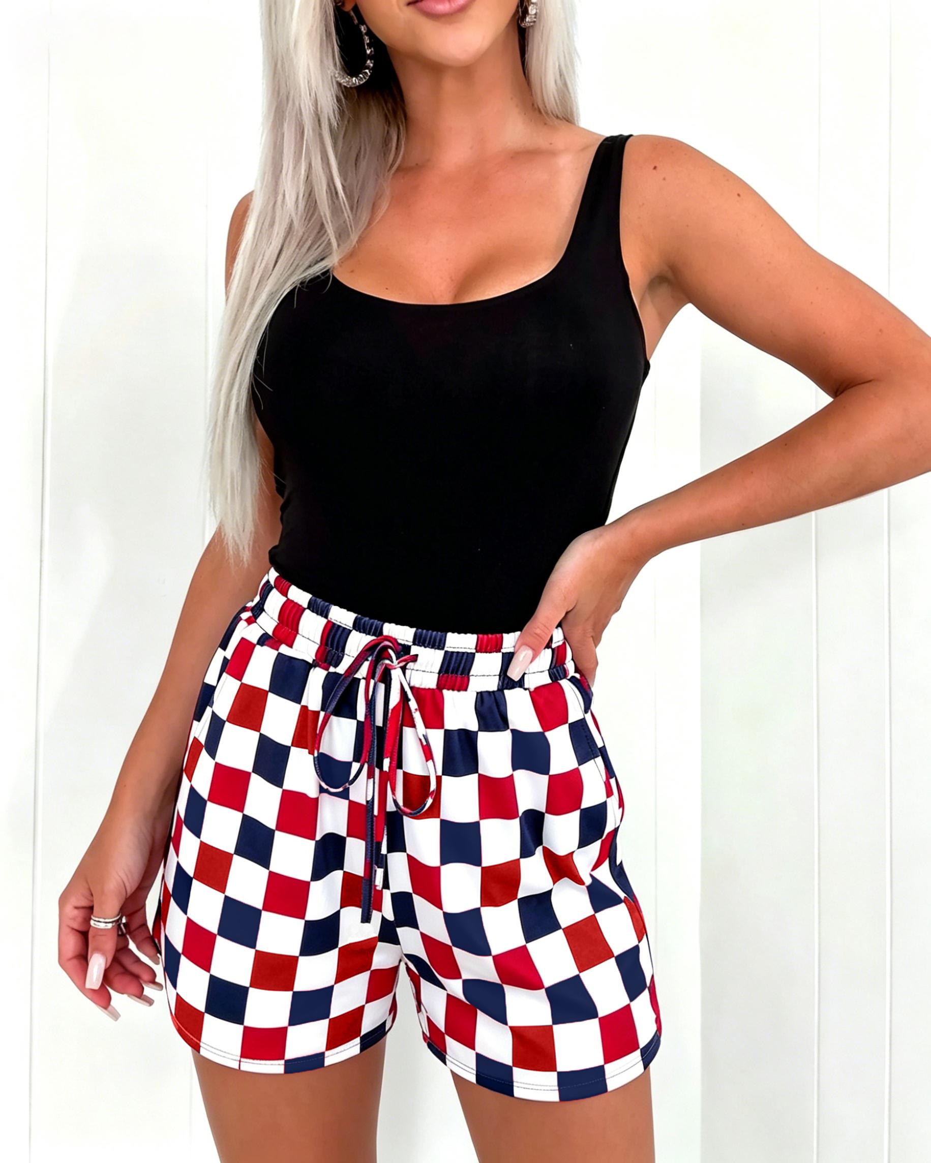 Mntaor Women's 2025 Checkered Drawstring Elastic Waist Casual Summer Shorts - Fitted Style with Adjustable Fit for Comfortable Outfit