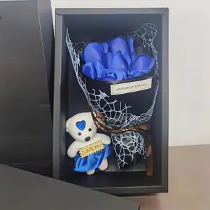 Boutique Rose Gift Box, Gift Box Design, 1 Set Artificial Rose Soap Flower Bear Cartoon Doll Bouquet Gift Box, Romantic Eternal Rose Bouquet, Deluxe Gift Box Set, Simulated Rose Desktop Bedroom, Unique Creative Gift for Birthday，christmas Gifts