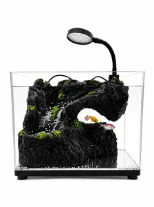 1.99 Gallon Desktop Fish Tank, USB Powered Mini Aquarium with Built-in Filter Pump, Lightweight PC Betta Fish Tank with Rockery Landscape Decor for Office Bedroom Home Waterfall Landscaping, Aquarium And Desktop Decoration, Fishtank