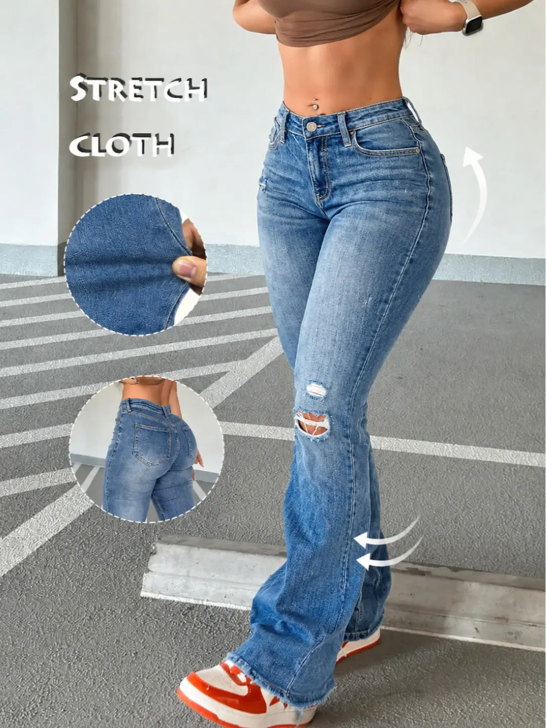 Women's High-Rise Shaping Bootcut Jeans - Stretchy Denim Trousers with Front Patch Pockets