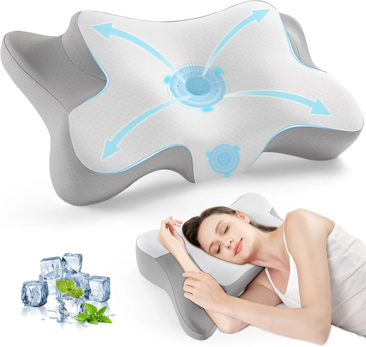 Jiaao Ergonomic Cervical Neck Pillow with Orthopedic Memory Foam for Neck Pain Relief & 2 Height Options for Side Back & Stomach Sleeper
