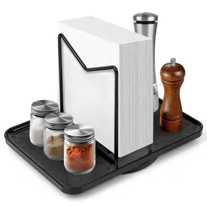 【DealsForYouDays】Napkin Holder for Table, Rotating Metal Napkin Dispenser with Salt and Pepper Shakers Caddy Standing Paper Towel Holder for Bathroom Kitchen Dining Table Decor Not Including Shakers