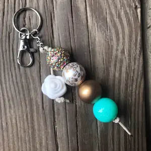Rhinestones, Teal & Cheetah Acrylic Keychain