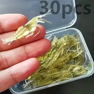 30pcs Luminous Soft Shrimp Bait – Glows Bright! Works for Freshwater & Saltwater  Perfect for Salmon/Outdoor Fishing