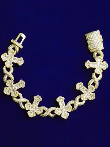 Baguette Cross Infinity Link Cuban Chain Bracelet for Men Gold Plated Real Copper Hip Hop Jewelry