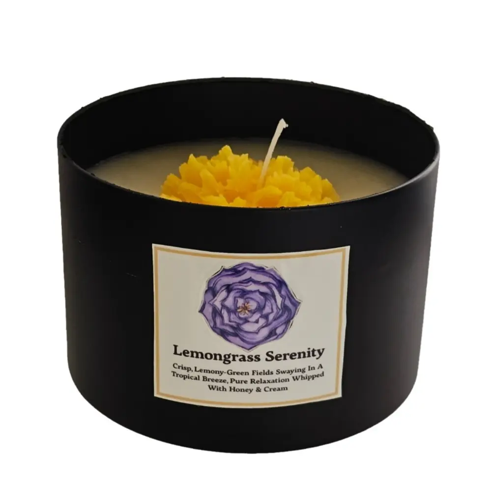 Lemongrass Serenity Essential Oil-Infused Aromatherapy Candle - Tropical Scent, Minimalist Design, Soothing Cream, Honey Cream, Prop 65 Safe, Single Unit for Relaxation Support