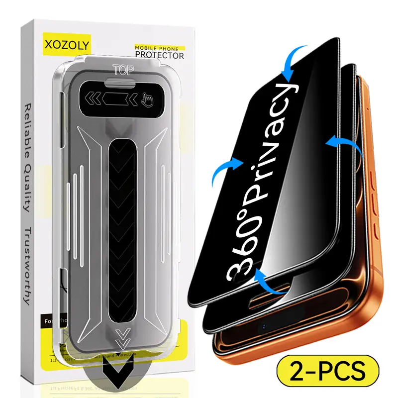 XOZOLY 2-Pack 360° Anti-Spy Tempered Glass Privacy Screen Protectors for Smartphones/Cellphones - Full Coverage, Anti-Fouling, Fingerprint-Compatible, Easy-Install Phone Accessories