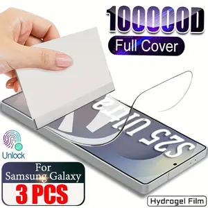 3pcs HD Hydrogel Protective Screen Protector,For Samsung Galaxy S26 Ultra/S25 Edge/S25/S24/S23/S21/S20/FE/S26/S10/S22/Plus/Note 10/Note 20 Ultra,Full Edge Fit,Anti-fingerprint,Anti-slip & Anti-scratch,Smooth Touch,Bubble-Free, Protection