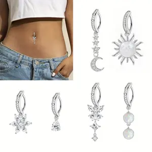 6-pack belly ring, perforated and hypoallergenic surgical steel opal butterfly belly button ring, suitable for women's cute and exquisite belly button jewelry