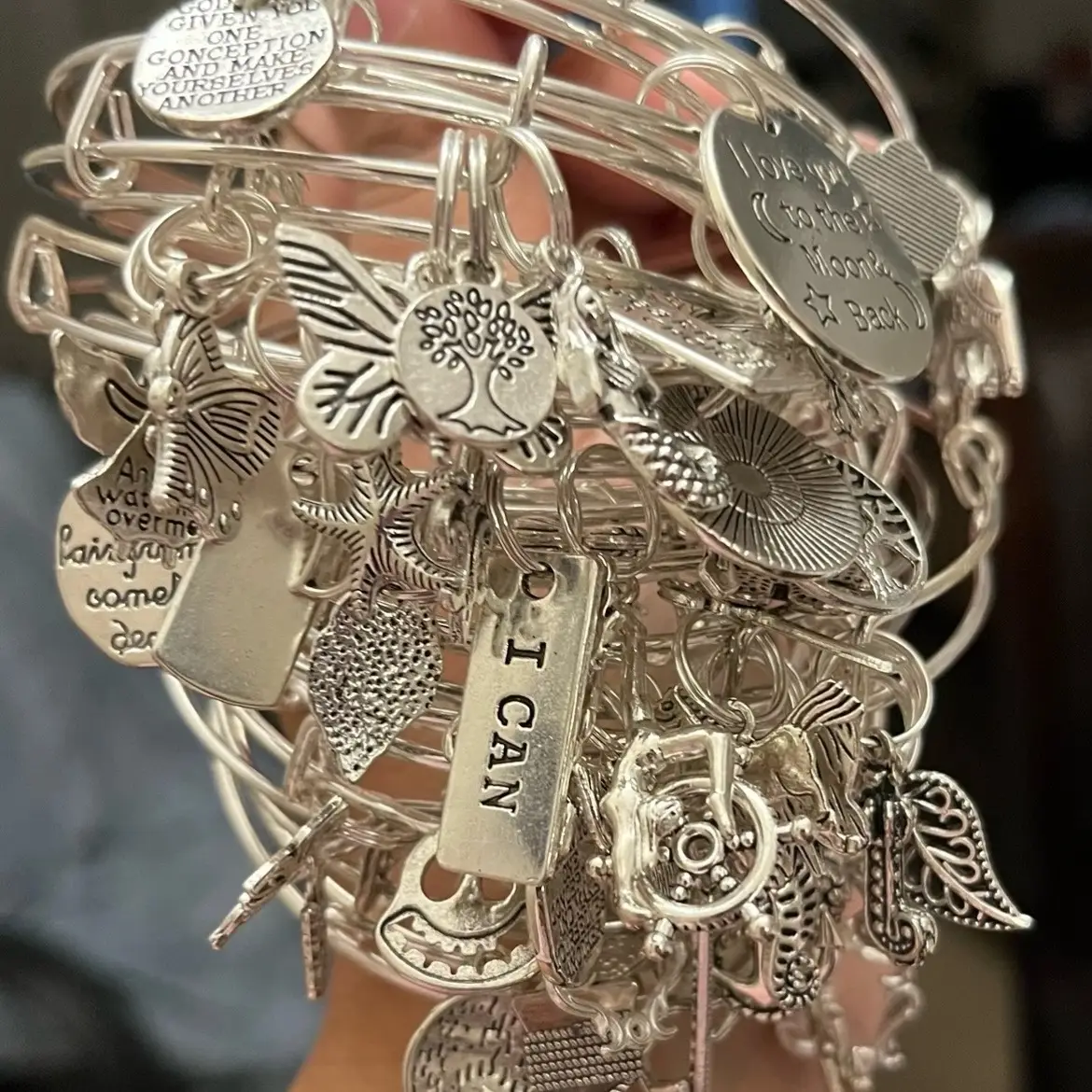 Inspirational Women's Basic Everyday Bangles - Set of 10 sterling silver