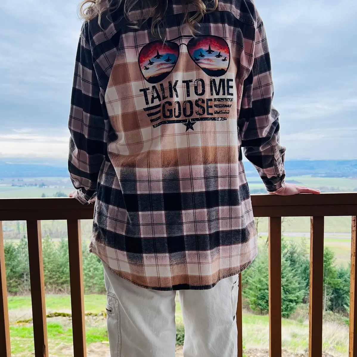Talk To Me Goose Top Gun Bleach Distressed Flannel Shirt
