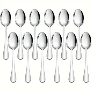 Stainless Steel Dessert Spoon, 12pcs/set Mini Coffee Spoon, Tea Spoon, Ice Cream Spoon, Kitchen Utensils for Home Party Wedding Spoons Set