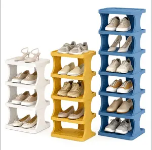 Vertical Shoe Rack 3/4/6 Tier, Narrow Free Standing Shoe  for Closet, Entryway & Bedroom, Tall Plastic Narrow Shoe Rack for Small Spaces, Stackable Shoe  & Easy to Assemble (White/Yellow/Blue) organizer