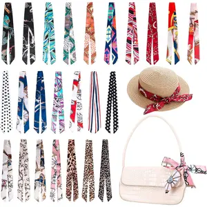 24 Pcs Women Handbag Head Scarf Band Narrow Hair Purse Neck Scarf Ribbon Satin Head Neckerchief Silk