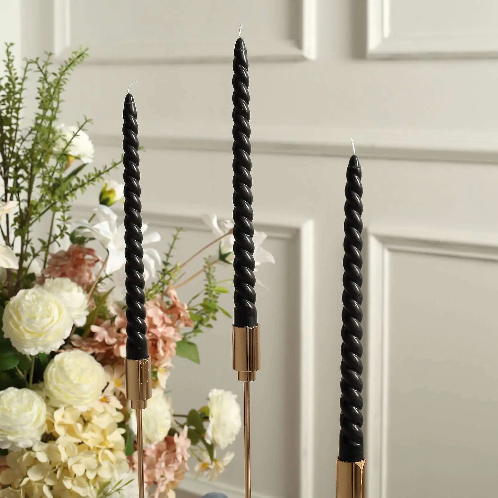 12-Pack 11" Black Spiral Taper Candles - Premium Unscented Wax, Long Burn Wick Design, Decor, Room Decor, Wedding Centerpieces Long Candles