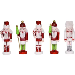 5PCS Christmas Decorations Nutcracker Ornament,5 inch Wooden Soldier Decor Xmas Tree Hanging Nutcracker Soldier Set for Tree Table Decor Gifts.