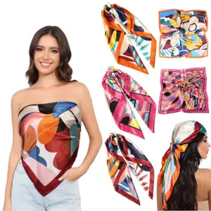 3Pcs Large Satin Square Head Scarves-35” Elegant Floral Print Hair Wraps,Silky Polyester Neck Scarves for Women,Versatile Fashion Accessories,Hand Tools Kits,Springtok bandana square scarf wear travel