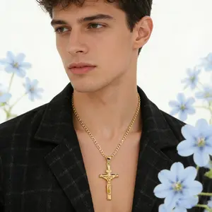 Vintage  Gold-plated Jesus Cross Pendant Necklace With Smooth Chain Religious Jewelry For All Year Round Easter Graduation Gift  Perfect for Easter, Graduation & All-Year Gifting