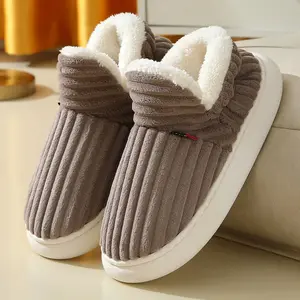 Winter Slippers for Women Men Fleece Lined House Slippers Warm Indoor Outdoor Non Slip Cozy Memory Foam Bootie Slippers with Back Heel Support for Cold Weather