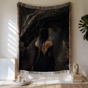 Fourth Wing Dragon Rider Woven Blanket Rebecca Yarros Inspired Onyx Storm Xaden Violet Tairn Cozy Bookish Throw Gift for Readers