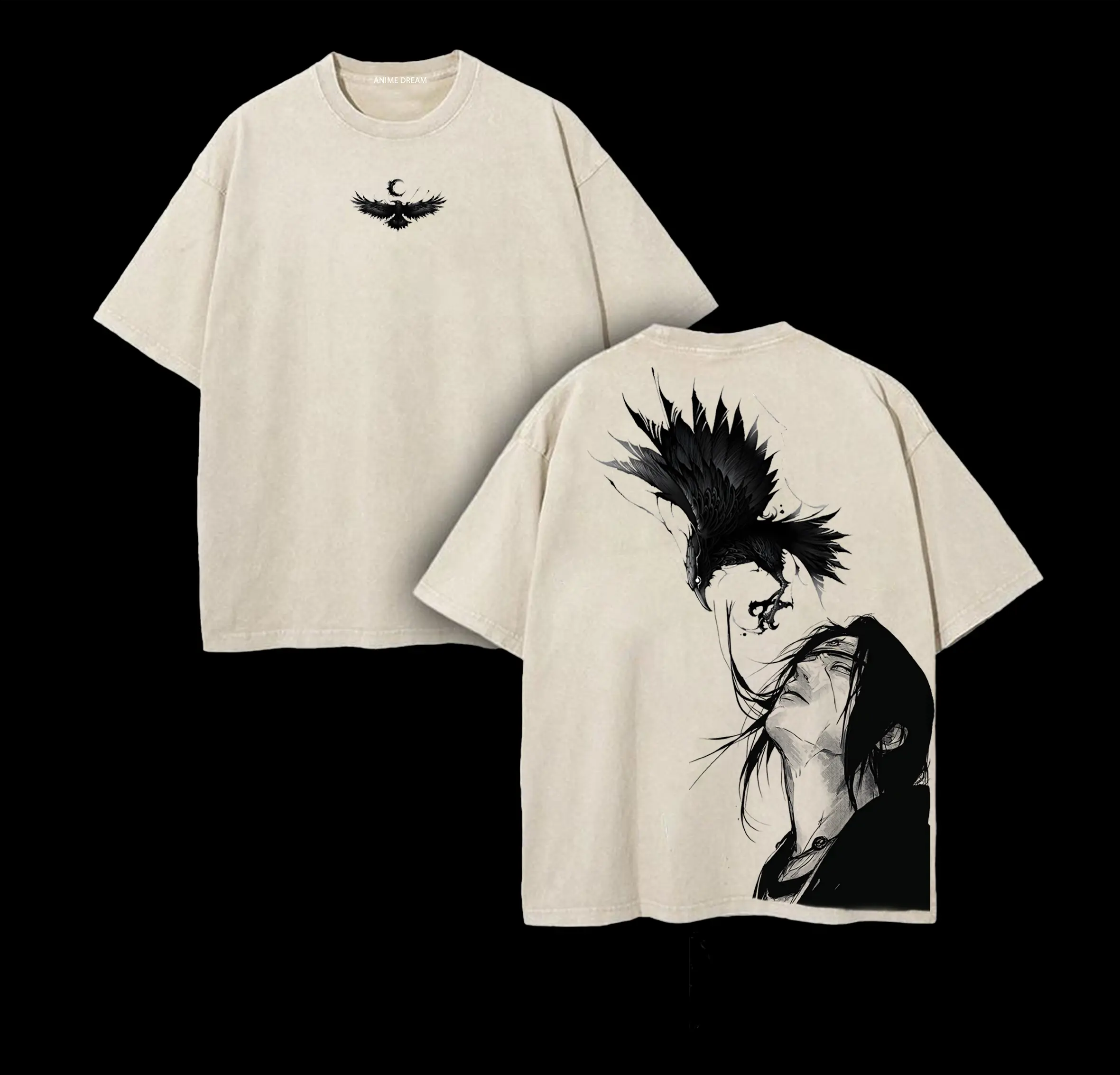 Uchiha - Naruto Anime Double Printed Vintage Washed Tee Unisex Oversize Anime Manga Washed Heavyweight Cotton T-shirt