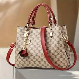 Lightweight Luxury Bucket Bag for Women - Detachable Crossbody/Shoulder Strap, High Quality Top-Grain Genuine Leather, Large Capacity Tote with Zipper Closure, Geometric Pattern (Dark Green/Burgundy/Golden/Black) - European & American Fashion Design, Cros