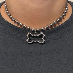 Rhinestone Bling Dog bone necklace
