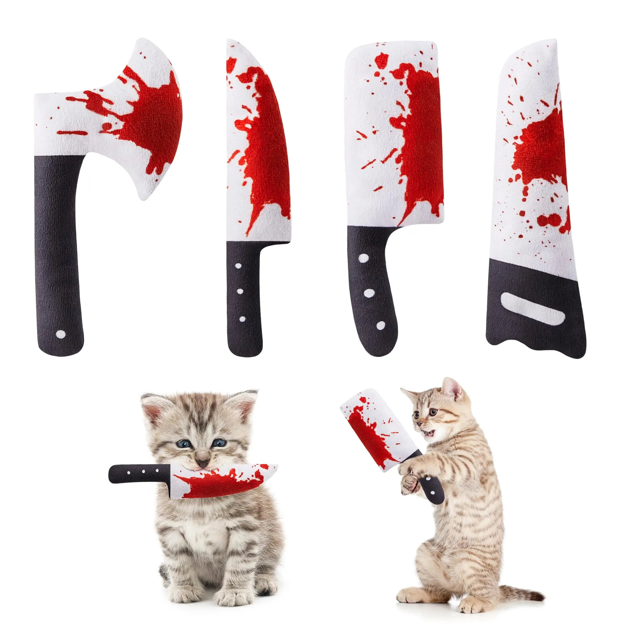 Potaroma 4Pcs Cat Toys, Horror Halloween Knife-Shaped Kitten Crinkly Sound Toys, Indoor Exercise for All Cat Breeds 6.5 Inches #SummerVibes #petlovers
