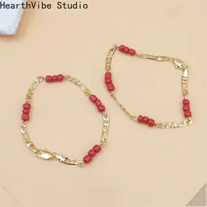 Elegant 6.1inch Bangle with Red Beads - Fashionable Chinese Style, Ideal Friendship Gift