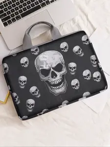 Halloween Skull Print Notebook Bag, Soft Laptop Sleeve, Fits Laptops & Tablets, Zippered Storage Pouch, All-Season Casual Style, Laptop Bags
