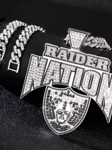 Soccer Team Pendant Necklace, Hip-Hop Style, Full Diamonds, Cuban Chain, Boho Jewelry, All Seasons, Alloy Material